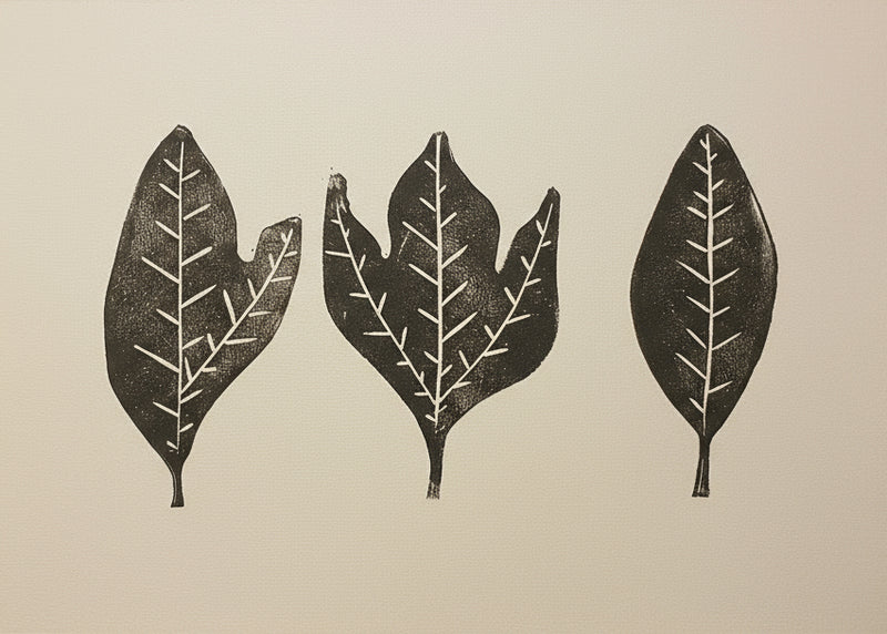Linoprint of the 3 leaves of the Fig tree