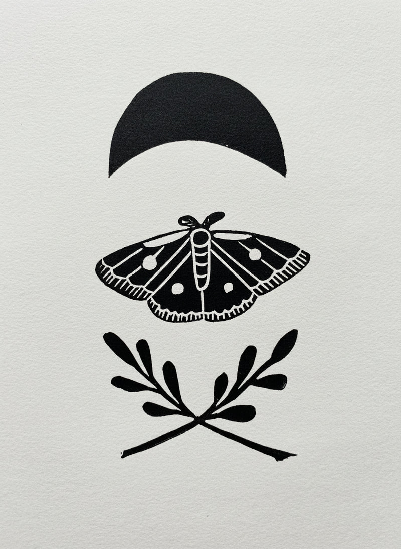 Artistic moth, moon and plants 