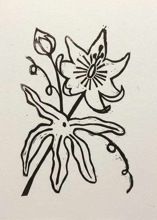 Linocut of a Passionflower stem