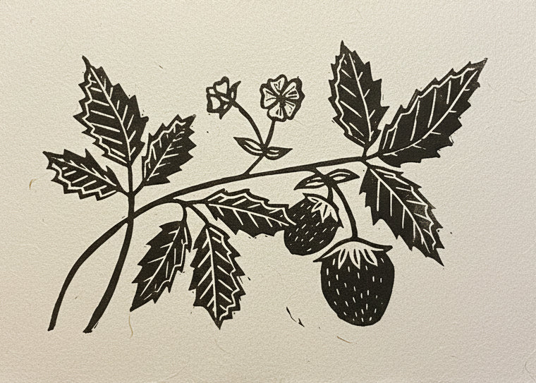 Botanical linoprint of Wild Strawberries